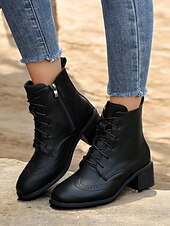 economico Stivali alla caviglia-Per donna Stivaletti Scarpe Bullock Stivali con tacco Giornaliero In pile Stivaletti Stivaletti Quadrato Punta tonda Vintage Informale Similpelle Cerniera Marrone scuro Nero
