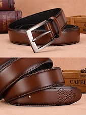 baratos Cintos Masculinos-cinto de couro marrom masculino – design de fivela clássico com padrão em relevo, perfeito para uso casual e formal