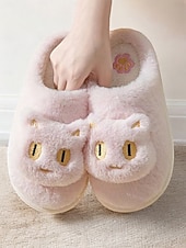 お買い得  レディース・スリッパ＆ビーチサンダル-女性用の快適なぬいぐるみ猫スリッパ - 柔らかい毛皮の室内用ホームシューズ、かわいい動物のデザイン、滑り止めソール、冬の快適さに最適
