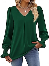 preiswerte Damen Arbeitsoberteile-Damen Hemd Glatt Modisch Modern Brautkleider schlicht Langarm V Ausschnitt Normale Oberteile Täglich Wochenende Rüsche Rote Grün Khaki Herbst Winter