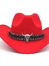 cheap Fedora Hat-Men&#039;s Kentucky Derby Hat Sun Hat Cowboy Hat Fedora Trilby Hat Black Red Cotton / Polyester Blend Vintage Style Fashion 18th Century State of Texas Daily Theme Party Solid / Plain Color Sunscreen