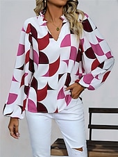 voordelige Vrouwen Werk Tops-Dames Overhemd Blouse Geometrisch Casual Lange mouw Gekerfde nek Normale tops Dagelijks Afdrukken Zwart Wijn Herfst Winter