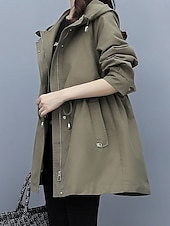 billige Trench Coats-Dame Frakk utendørs Gate Dagligdagstøy Høst Vinter Normal Frakk Normal Hold Varm Pustende Stilfull Fritid Jakker Langermet عادي Striper og rutete Med lommer Svart Militærgrønn Blå
