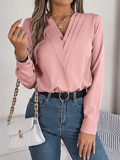 preiswerte Elegante Oberteile-Damen Hemd Bluse Feste Farbe Basic Brautkleider schlicht Langarm V Ausschnitt Normale Oberteile Täglich Weiß Rosa Wein Herbst Winter
