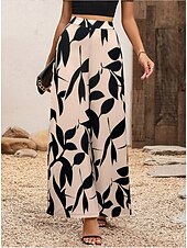 baratos perna larga e cintura alta-Mulheres chinês Calças Moda Roupa de rua Comprimento total Cintura Alta Folha Cintura elástica Confortável Macio Sem Elasticidade Ao ar livre Rua Preto Inverno Outono Ajuste Largo