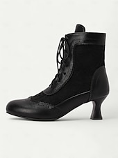 cheap 1920s-Victorian Style Women&#039;s Ankle Boots with Lace Design and Faux Leather Accents – Vintage Lace-Up Footwear for Casual and Costume Occasions