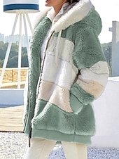 Недорогие Шерпа куртки-Жен. Флисовая жилетка Пальто тедди Куртка с капюшоном Сохраняет тепло Дышащий Молния Карман На флисе На каждый день Полоса Отпуск Для улицы На каждый день На выход Молния Обычная Толстовка с капюшоном