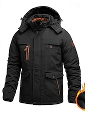 cheap Men&#039;s Jackets &amp; Coats-Men&#039;s Outdoor Jacket Fleece Jacket Sports &amp; Outdoor Thermal Warm Fleece Lining Detachable Hood Winter Autumn / Fall Active Sports Regular Black Navy Blue Khaki Army Green Jacket