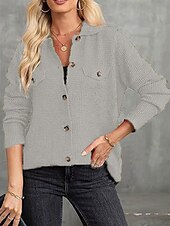 preiswerte Damen Einfache Oberteile-Damen Hemd Bluse Feste Farbe Basic Brautkleider schlicht Langarm Hemdkragen Normale Oberteile Täglich Knopf Tasche Wein Khaki Grau Herbst Winter