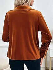 billige Dressy topper-Dame Skjorte Bluse Helfarge Fritid Langermet Cowl-hals Vanlige topper Daglig Brun Høst Vinter
