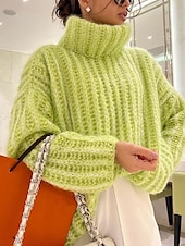 economico Colori solidi-Per donna Felpa Pullover Maglione Informale Morbido Colore puro Grosso A collo alto Lavorato a maglia Manica lunga Top regolari Maglia Esterno Giornaliero Fine settimana Rosa Blu Autunno Inverno
