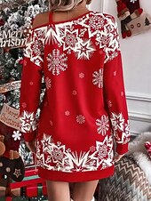 abordables Robe de fête de Noël-Flocon de Neige Robe Sweat à capuche Femme Noël Nouvel an la veille de Noël Le style mignon Epaules Dénudées Adultes Soirée Noël Robe