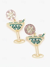 cheap Women&#039;s Earring-Unique Cocktail Glass Dangle Earrings – Festive Gold-Tone with Rhinestone Lime and Drink Design, Fun Party Jewelry for Women