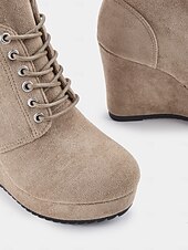 cheap Ankle Boots-Women&#039;s Faux Suede Wedge Ankle Boots with Lace-Up Design - Comfortable Platform Boots for Casual and Everyday Wear