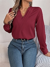 preiswerte Elegante Oberteile-Damen Hemd Bluse Feste Farbe Basic Brautkleider schlicht Langarm V Ausschnitt Normale Oberteile Täglich Weiß Rosa Wein Herbst Winter