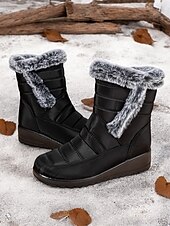 baratos Botas de neve e inverno-botas de neve femininas de inverno azul marinho com forro de pele sintética – botas quentes à prova d&#039;água e antiderrapantes