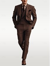 abordables Trajes formales-De los hombres Boda Fiesta de baile Trajes de tweed Solapa de Pico Chocolate Moda Retro Antiguo Espiga A Medida Juego de 3 piezas Seis Botones en Dos Hileras