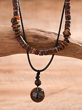 cheap Accessories For Men-Men&#039;s Boho Layered Necklace with Wooden Beads and Pendant – Tribal-Inspired Double-Strand Necklace for Casual and Beachwear Style