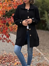 abordables Manteaux Trench-Manteau Femme Extérieur Plein Air Usage quotidien mode Décontractées Avec poches Normal Manteau Noir Abricot Café Automne Hiver Boutonnage Simple Col rabattu Standard S M L XL 2XL