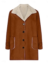 baratos Puffers &amp; Parka-Mulheres Casaco de lã Casaco de pelúcia Manter Quente Respirável Botões Bolsos Forrada com Fleece Casual Tecido Férias Rua Roupa Diária Para Noite Não Trespassado Padrão Aberto para a Lateral Normal