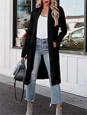 economico Cardigan e capispalla-Per donna Cappotto invernale Esterno Strada Da tutti i giorni Autunno Inverno Lungo Cappotto Standard Tenere al caldo Traspirante Moda Informale Giacca Manica lunga Tinta unica Con tasche Nero Bianco