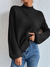 billige Solide farger-Dame Genser Pullover genser Fritid Myk Ren farge Kabel Rullekrage Strikket Langermet Vanlige topper Strikke utendørs Daglig Helg Svart Grønn Høst Vinter