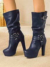 cheap Platform Boots-Women&#039;s White Knee-High Platform Boots with Buckle Straps and High Heels – Stylish Winter Boots for Bold Fashion Statements