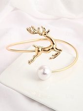 baratos Colar Feminino-conjunto de pulseira de rena dourada e gargantilha de pérolas para mulheres – joias festivas para mulheres, acessórios elegantes para festas de fim de ano