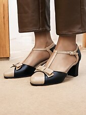 olcso Block Heels-vintage stílusú zöld és bézs női blokksarkú cipő masnis akcentussal – elegáns t-pántos szandál bulikra és különleges alkalmakra