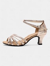 abordables Chaussures de danses latines-chaussures de danse à lanières scintillantes pour femmes – talons de salle de bal scintillants avec boucle réglable pour événements latins et fêtes