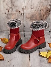 baratos Botas de neve e inverno-botas de inverno femininas com acabamento em pele sintética – botas de cano curto estilosas e quentes com detalhe de fivela e sola resistente, perfeitas para aventuras ao ar livre em climas frios