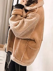 billige Puffer og Parka-Dame Fleece-jakke Teddyfrakk Hettegenser Hold Varm Pustende Knapper Lomme Fleece Lined Fritid عادي Feriereise Gate Dagligdagstøy Ut på byen Enkeltkneppet Normal Aftæpning Normal Langermet Yttertøy