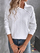 preiswerte Damen Einfache Oberteile-Damen Hemd Bluse Feste Farbe Basic Brautkleider schlicht Langarm Hemdkragen Normale Oberteile Täglich Zip Weiß Herbst Winter