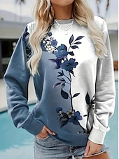 preiswerte Grafikladen Sweatshirts &amp; Hoodies-Damenpullover mit Blumendruck, modisch, lässig, lockere Passform, Rundhalsausschnitt, lange Ärmel, unelastisch, Frühling/Herbst, bequem, atmungsaktiv, weicher Stoff