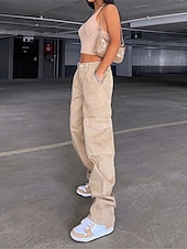 economico pantaloni cargo da donna-Per donna Pantaloni cargo Di tendenza Streetwear Lunghezza intera Vita alta Liscio Multi tasca comodo Morbido Comodo Media elasticità Esterno Strada Nero Cachi Grigio Primavera &amp; Autunno Standard