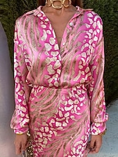 economico Set da due pezzi-Per donna Elegante Camicia Amo a matita Manica lunga A V Ambra Stampa Da mare Appuntamento Rosa Verde Primavera Standard