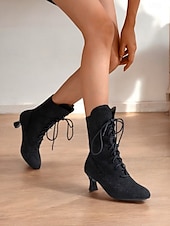 baratos Década de 1920-Botas femininas vintage com cadarço e salto médio – botas jacquard elegantes para estilo retrô e ocasiões especiais