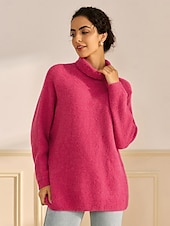 preiswerte Damenpullover-Rollkragenpullover aus Rippstrick mit Wollmischung, überschnittenen Schultern und Fledermausärmeln