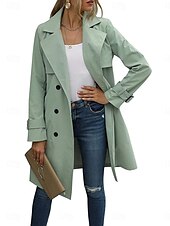 billiga Kappor och trenchcoats-Dam Kappa Utomhus Gata Dagliga kläder Höst Vinter Lång Täcka Normal Håller värmen Andningsfunktion Stylish Ledigt Jacka Långärmad Slät Med fickor Med bälte Grön Kaki