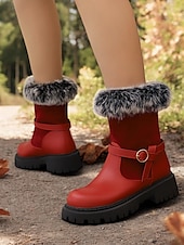 baratos Botas de neve e inverno-botas de inverno femininas com acabamento em pele sintética – botas de cano curto estilosas e quentes com detalhe de fivela e sola resistente, perfeitas para aventuras ao ar livre em climas frios