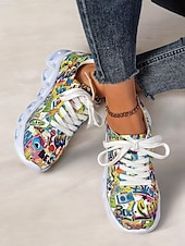 voordelige Damessneakers-kleurrijke grafische print sneakers voor dames – trendy lichtgewicht veterschoenen met zachte zool