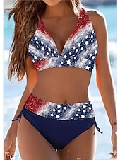 abordables Bikini-Femme Maillots de Bain Bikinis Maillot de bain Vacances Drapeau Rayé Sans Bretelles Maillots de bain