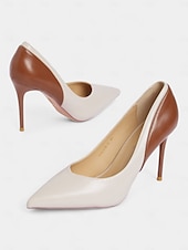 olcso Stiletto sarkú cipők-női kéttónusú tűsarkú – elegáns hegyes orrú pumpák irodai és hivatalos rendezvényekre