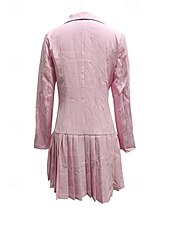 billige svart mini kjole-kvinners svart kjole mini kjole plissert knapp elegant v-hals langermet svart hvit rosa farge
