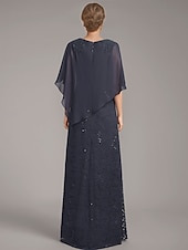 preiswerte Bodenlänge-A-Linien-Kleid, elegantes Kleid für die Brautmutter, Rundhalsausschnitt, bodenlang, Chiffon, halbe Ärmel, mit Spitze, einfarbig, 2025