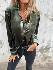 voordelige Elegante topjes-Dames Overhemd Blouse Effen Kleur Basic Casual Lange mouw Overhemdkraag Normale tops Dagelijks Knop Fuchsia Bruin Groen Herfst Winter