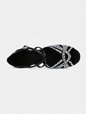 abordables Chaussures de danses latines-Escarpins de danse pour femmes en strass dorés avec brides croisées et semelle en daim – idéals pour les spectacles de danse de salon et de danse latine