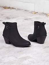 abordables Cowboy y botas occidentales-Botines estilo western vintage para mujer con tacones gruesos en bloque: botines de piel sintética con cremallera lateral para uso informal y al aire libre
