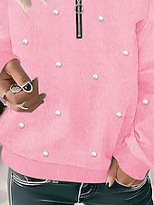 cheap Hoodies &amp; Sweatshirts-Women's Sweatshirt Fuzzy Pink Long Sleeve Fluffy Half-Zip Pullover Cozy Casual Fashion Fall Winter