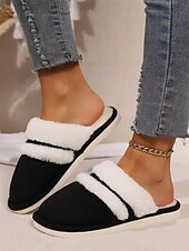 economico Ciabatte e infradito da donna-pantofole da donna con fodera in pelliccia sintetica e finitura scamosciata – calde scarpe da interno per il comfort invernale